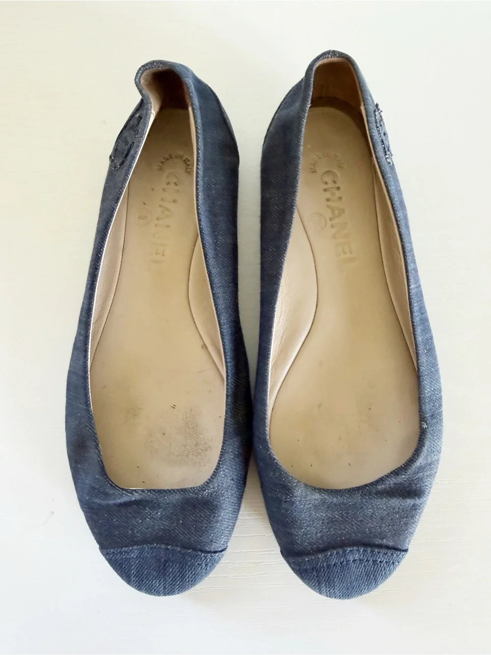 Chanel Blue Denim Cap Toe Ballet Flats Embroidered CC Logo EU 37 US 7